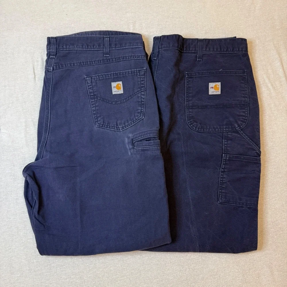 Carhartt Work Pants Men 42x34 Navy FR Flame Resistant Canvas Lot of 2 FRB159-DNY